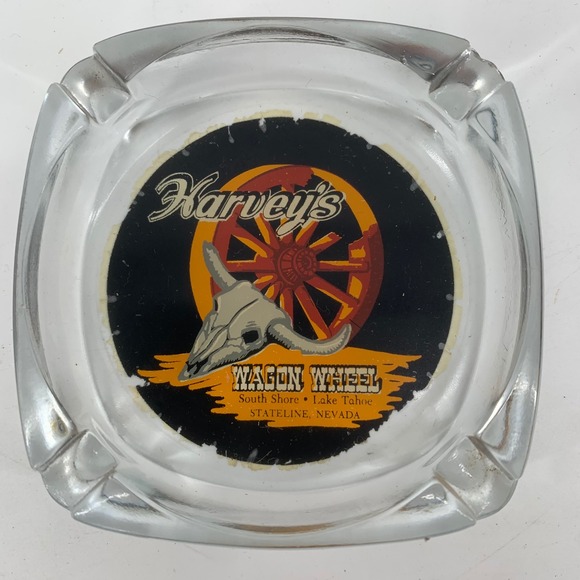 Harvey's Wagon Wheel Other - Vintage Harveys Wagon Wheel Casino Ashtray Lake Tahoe Stateline Nevada Glass